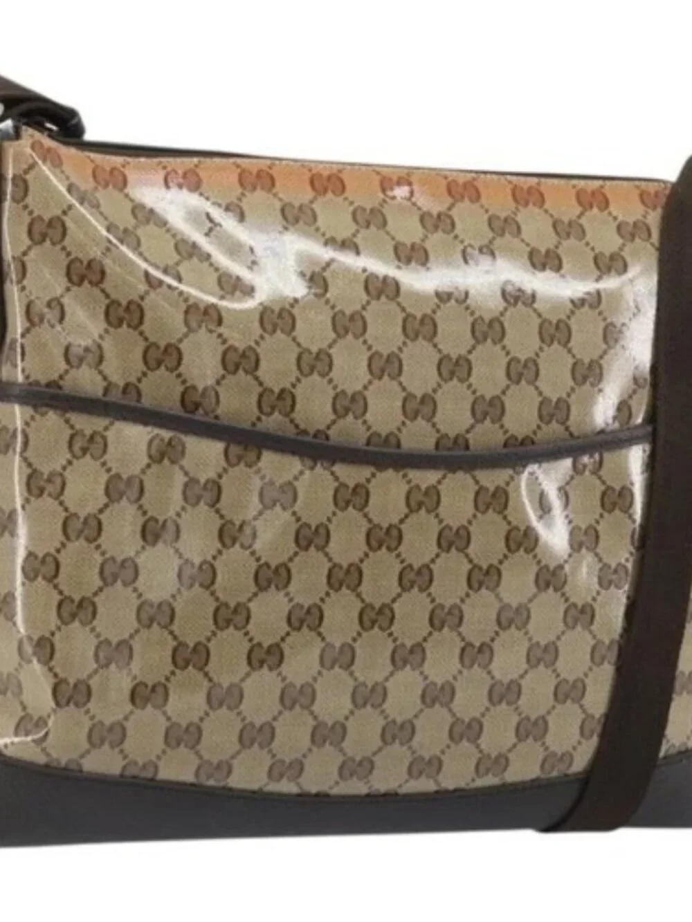 GUCCI GG Crystal Shoulder Bag Coated Canvas Beige Gold 374411 Auth SW2277A